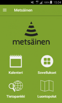 Metsäinen -sovelluksen näkymä puhelimen ruudulla. Valikossa kohdat kalenteri, so