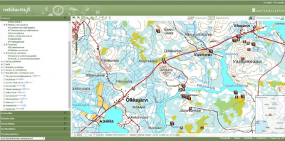 Näyttökuva retkikartta.fi -sivustolta. Kuvassa on kartta Olkkajärveltä.